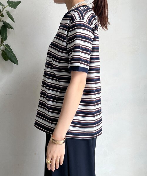 DouDou（ドゥドゥ）の「マルチボーダーTEE（Tシャツ/カットソー・レディース・ネイビー/ベージュ・FREE）」の10枚目の写真