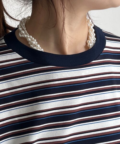 DouDou（ドゥドゥ）の「マルチボーダーTEE（Tシャツ/カットソー・レディース・ネイビー/ベージュ・FREE）」の12枚目の写真