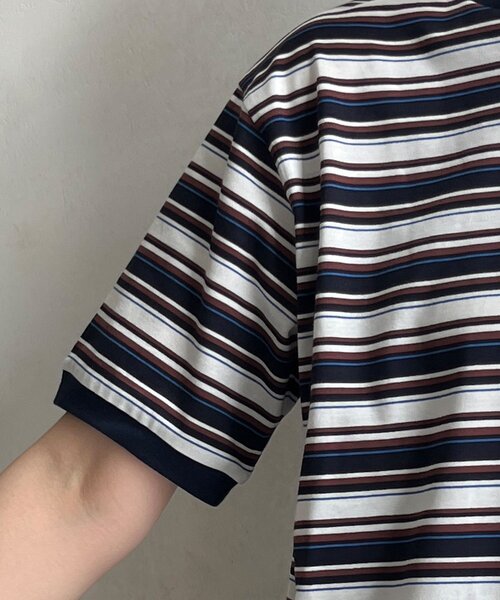 DouDou（ドゥドゥ）の「マルチボーダーTEE（Tシャツ/カットソー・レディース・ネイビー/ベージュ・FREE）」の14枚目の写真