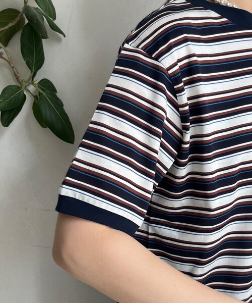 DouDou（ドゥドゥ）の「マルチボーダーTEE（Tシャツ/カットソー・レディース・ネイビー/ベージュ・FREE）」の15枚目の写真