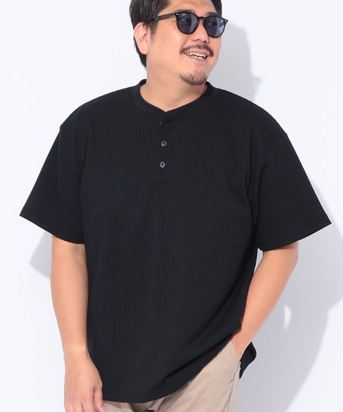 B&T CLUB(ビーティークラブ)の「ヘンリーネック 半袖 Tシャツ メンズ 大きいサイズ カジュアル B&T CLUB (ビーアンドティークラブ) SOLOTEX ワッフル(Tシャツ/カットソー・メンズ・ホワイト/カーキ/ブラック/ネイビー・X2(4L~5L)/X1(3L~4L)/X3(6L~7L)/X4(8L~9L))」の2枚目の写真