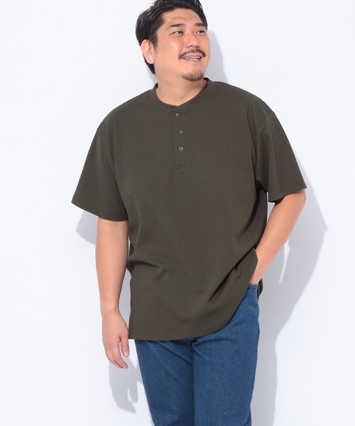 B&T CLUB(ビーティークラブ)の「ヘンリーネック 半袖 Tシャツ メンズ 大きいサイズ カジュアル B&T CLUB (ビーアンドティークラブ) SOLOTEX ワッフル(Tシャツ/カットソー・メンズ・ホワイト/カーキ/ブラック/ネイビー・X2(4L~5L)/X1(3L~4L)/X3(6L~7L)/X4(8L~9L))」の5枚目の写真