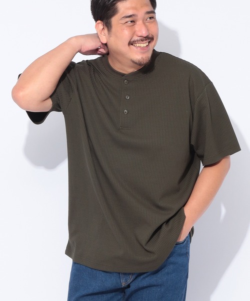 B&T CLUB(ビーティークラブ)の「ヘンリーネック 半袖 Tシャツ メンズ 大きいサイズ カジュアル B&T CLUB (ビーアンドティークラブ) SOLOTEX ワッフル(Tシャツ/カットソー・メンズ・ホワイト/カーキ/ブラック/ネイビー・X2(4L~5L)/X1(3L~4L)/X3(6L~7L)/X4(8L~9L))」の8枚目の写真