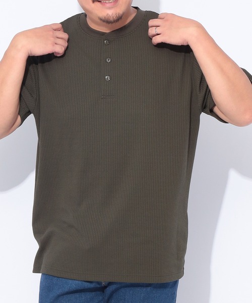 B&T CLUB(ビーティークラブ)の「ヘンリーネック 半袖 Tシャツ メンズ 大きいサイズ カジュアル B&T CLUB (ビーアンドティークラブ) SOLOTEX ワッフル(Tシャツ/カットソー・メンズ・ホワイト/カーキ/ブラック/ネイビー・X2(4L~5L)/X1(3L~4L)/X3(6L~7L)/X4(8L~9L))」の6枚目の写真