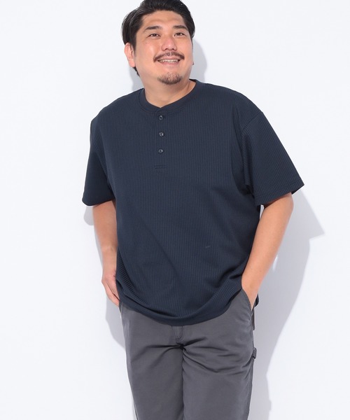 B&T CLUB(ビーティークラブ)の「ヘンリーネック 半袖 Tシャツ メンズ 大きいサイズ カジュアル B&T CLUB (ビーアンドティークラブ) SOLOTEX ワッフル(Tシャツ/カットソー・メンズ・ホワイト/カーキ/ブラック/ネイビー・X2(4L~5L)/X1(3L~4L)/X3(6L~7L)/X4(8L~9L))」の11枚目の写真
