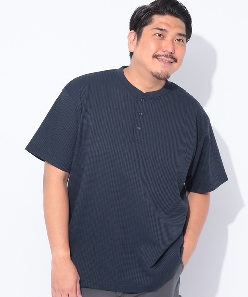 B&T CLUB(ビーティークラブ)の「ヘンリーネック 半袖 Tシャツ メンズ 大きいサイズ カジュアル B&T CLUB (ビーアンドティークラブ) SOLOTEX ワッフル(Tシャツ/カットソー・メンズ・ホワイト/カーキ/ブラック/ネイビー・X2(4L~5L)/X1(3L~4L)/X3(6L~7L)/X4(8L~9L))」の10枚目の写真