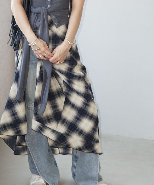 ZAFUL シンチ アシンメトリー キャミドレス【送料込み】 ラウンド切り替え アシンメトリー チェックキャミワンピ