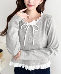 ヘンリーネックレイヤード風長袖Tシャツ