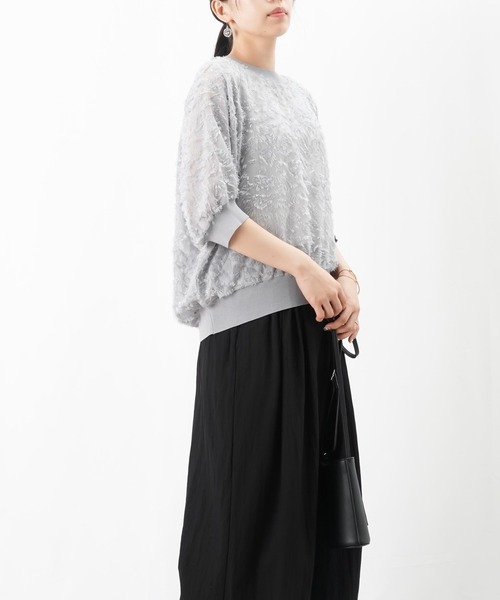 ブラウス シャツ LC/LLL カットジャガードラグランクルーネックブラウス レディース セール】LC/LLL カットジャガードラグランクルーネックブラウス