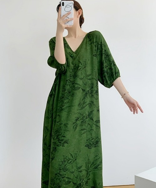 gossip!ロサンゼルス(ゴシップロサンゼルス)の「【5色展開】チャイナボタンリボンロングワンピース(ルームウェア/ナイトウェア)(ワンピース・レディース・マスタード/ベージュ/ピンク/ダークグリーン/グレー・FREE)」の21枚目の写真