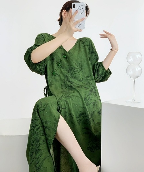 gossip!ロサンゼルス(ゴシップロサンゼルス)の「【5色展開】チャイナボタンリボンロングワンピース(ルームウェア/ナイトウェア)(ワンピース・レディース・マスタード/ベージュ/ピンク/ダークグリーン/グレー・FREE)」の20枚目の写真