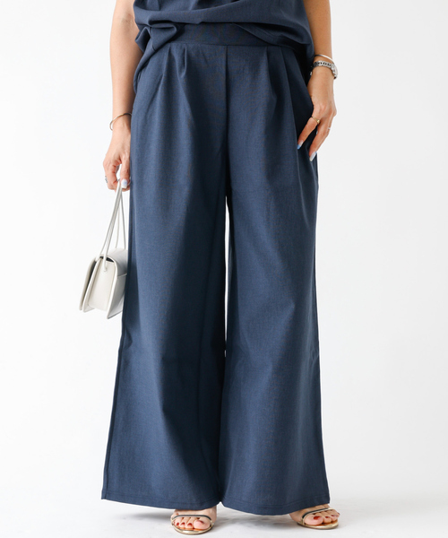DESIGNWORKS（デザインワークス）の「【セットアップ対応】リネン調リラックスタックワイドパンツ（その他パンツ・レディース・ライトグレー/ネイビー/グレー・フリー）」の3枚目の写真