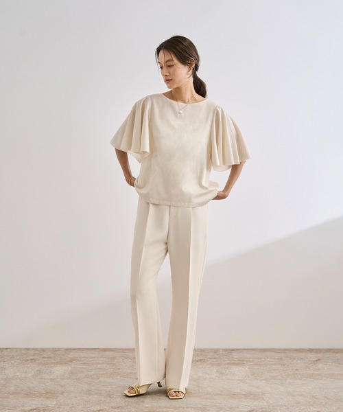 ROPE'（ロペ）の「【WEB・一部店舗限定】バックサテンセミフレアパンツ/洗える（その他パンツ・レディース・ブラック/ホワイト・36/38）」の19枚目の写真