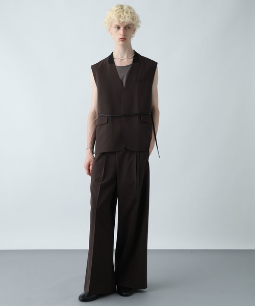 HARE CRカットオフベスト& CRアシメワイドトラウザー setupブラウン HARE（ハレ）の「【SET UP対応】シックリラックスアシメワイド