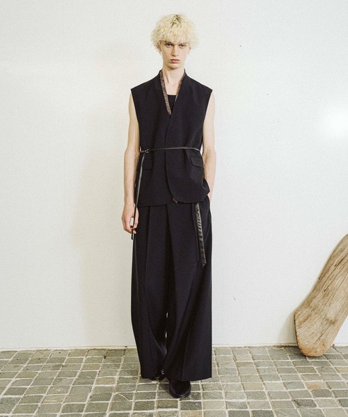 HARE CRカットオフベスト& CRアシメワイドトラウザー setupブラウン セール】【SET UP対応】シックリラックスアシメワイドトラウザー(HARE