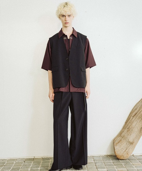 HARE CRカットオフベスト& CRアシメワイドトラウザー setupブラウン セール】【SET UP対応】シックリラックスアシメワイドトラウザー(HARE