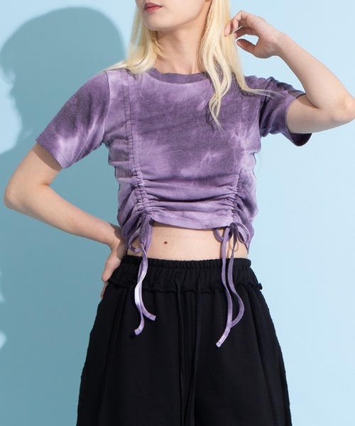 PUNYUS（プニュズ）の「タイダイ柄ドロストトップス（Tシャツ/カットソー・レディース・ブラック/パープル・1/2/3/4）」の3枚目の写真