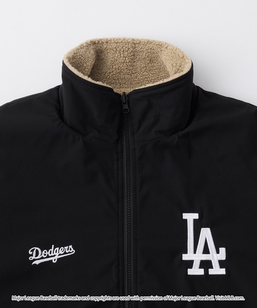 MLB/2WAYリバーシブル ドロストナイロン×ボア スタンドブルゾン MLB/メジャーリーグベースボール 別注 ワッペン刺繍 2WAYリバーシブル