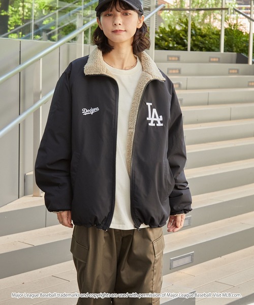 MLB/2WAYリバーシブル ドロストナイロン×ボア スタンドブルゾン 2WAYリバーシブル ナイロン×ボアドロストスタンドブルゾン MONO-MART