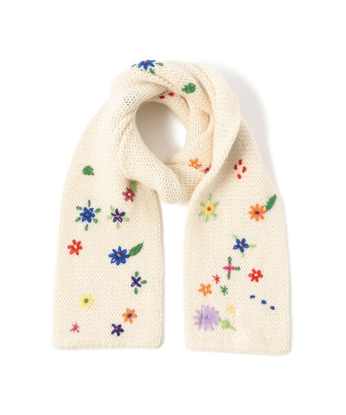 完売　BEAMS BOY 【ビームスの百名品】手編み フラワー刺繍 マフラー ビームスの百名品】手編み フラワー刺繍 マフラー（マフラー）｜BEAMS