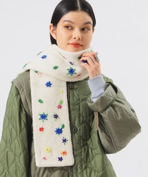 【ビームスの百名品】手編み フラワー刺繍 マフラー