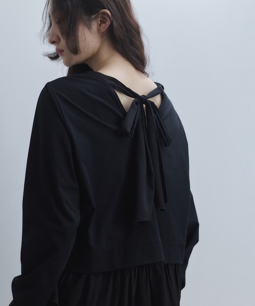 Adam et Rope&#39; - DIDDI MODA Y2K バックリボン柄 ナイロンベスト トップス グレー セール】＜洗える＞【セットアップ対応】バックフォルム