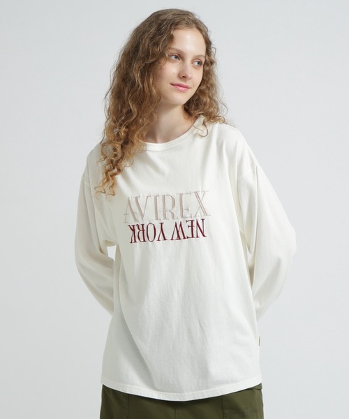AVIREX(アヴィレックス)の「FADED NEW YORK T-SHIRT/フェイドニューヨークTシャツ(Tシャツ/カットソー・レディース・オフホワイト/チャコールグレー/グリーン・F)」の1枚目の写真