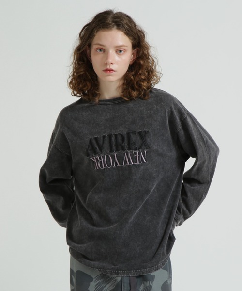 AVIREX(アヴィレックス)の「FADED NEW YORK T-SHIRT/フェイドニューヨークTシャツ(Tシャツ/カットソー・レディース・オフホワイト/チャコールグレー/グリーン・F)」の2枚目の写真