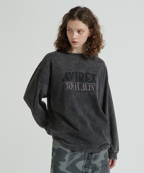 AVIREX(アヴィレックス)の「FADED NEW YORK T-SHIRT/フェイドニューヨークTシャツ(Tシャツ/カットソー・レディース・オフホワイト/チャコールグレー/グリーン・F)」の4枚目の写真