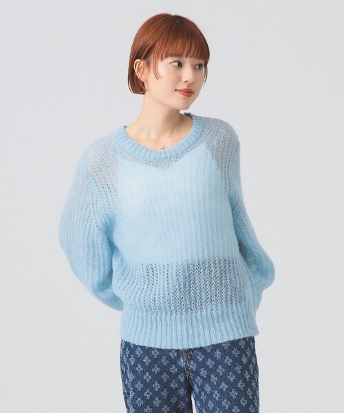 Ray BEAMS(レイビームス)の「モヘヤ タッチ シアー クルーネック ニット(ニット/セーター・レディース・サックスブルー/ピンク・ONE SIZE)」の11枚目の写真