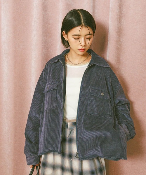 BAYFLOW（ベイフロー）の「フェードコーデュロイジャケット（ブルゾン・レディース・オフホワイト/ネイビー/ピンク・FREE）」の8枚目の写真