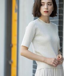 OPAQUE.CLIP | 《6色展開/S-LLサイズ》ケーブルハーフスリーブニット【UVケア/洗濯機洗い可】(ニット/セーター)