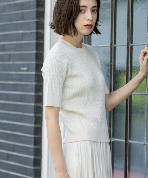 セール】ケーブルハーフスリーブニット【UVケア/洗濯機OK】《6col/S
