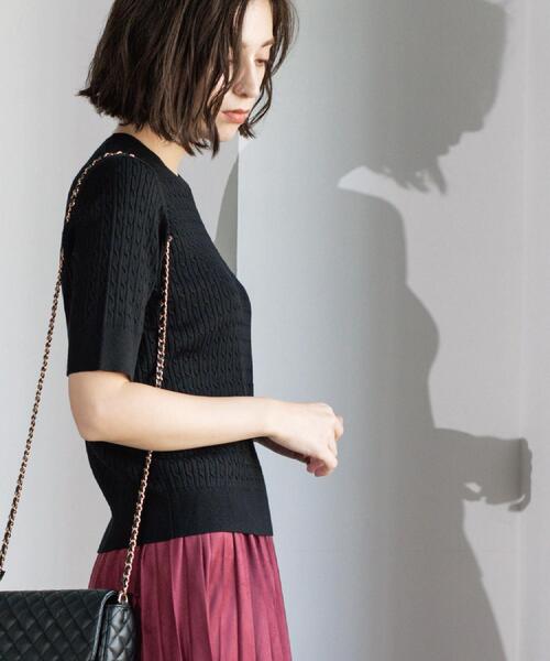 OPAQUE.CLIP（オペークドットクリップ）の「ケーブルハーフスリーブニット【UVケア/洗濯機OK】《6col/S～LL》（ニット/セーター・レディース・グリーン/アイボリー/ブラック/ネイビー/キャメル/ボルドー・36/38/40/42）」の18枚目の写真