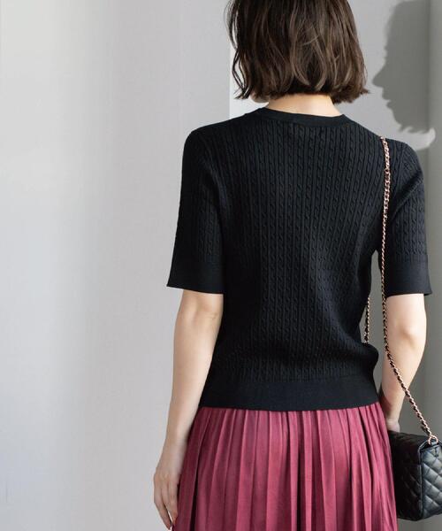 OPAQUE.CLIP（オペークドットクリップ）の「ケーブルハーフスリーブニット【UVケア/洗濯機OK】《6col/S～LL》（ニット/セーター・レディース・グリーン/アイボリー/ブラック/ネイビー/キャメル/ボルドー・36/38/40/42）」の19枚目の写真