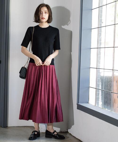 OPAQUE.CLIP（オペークドットクリップ）の「ケーブルハーフスリーブニット【UVケア/洗濯機OK】《6col/S～LL》（ニット/セーター・レディース・グリーン/アイボリー/ブラック/ネイビー/キャメル/ボルドー・36/38/40/42）」の20枚目の写真