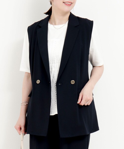 MICO COULIER(ミコクリエ)の「《セットアップ対応》ハイストレッチカルゼワッシャージレジャケット(テーラードジャケット・レディース・キャメル/ネイビー・38)」の1枚目の写真