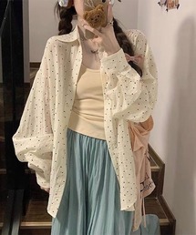 【Mayree】ドット柄 バックリボン オープンデザイン 長袖 シャツ