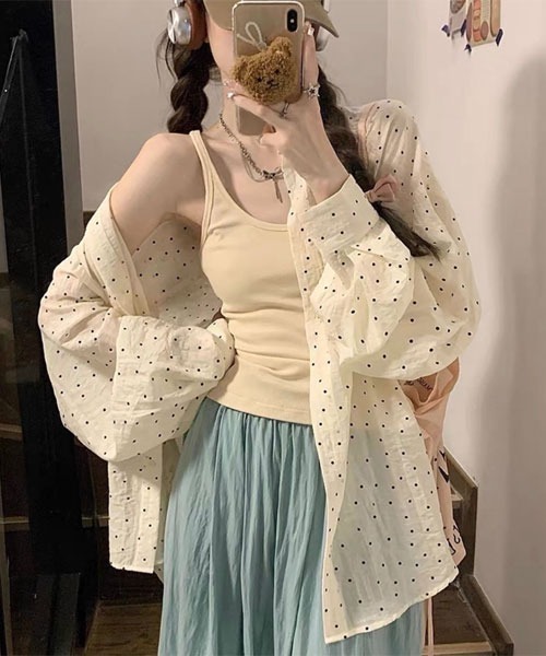 Mayree（メイリー）の「【Mayree】ドット柄 バックリボン オープンデザイン 長袖 シャツ（シャツ/ブラウス・レディース・アイボリー・LARGE/MEDIUM/SMALL）」の4枚目の写真