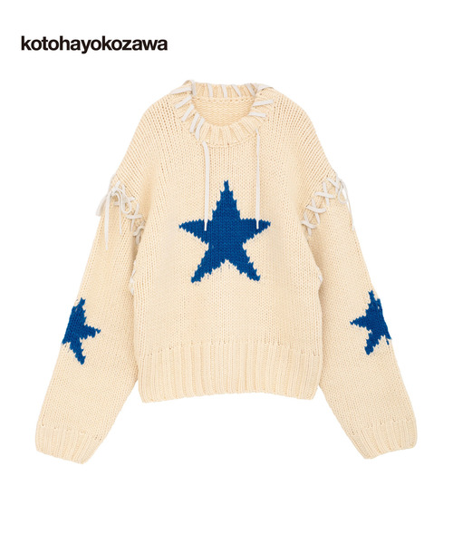 kotohayokozawa（コトハヨコザワ）の「【kotohayokozawa】LACE-UP LOWGAGE KNIT PULLOVER（ニット/セーター・レディース・サックスブルー/チャコールグレー/ホワイト・FREE）」の2枚目の写真