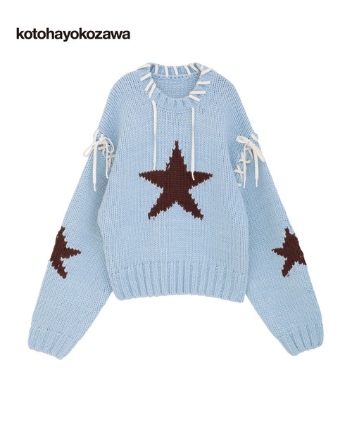 kotohayokozawa（コトハヨコザワ）の「【kotohayokozawa】LACE-UP LOWGAGE KNIT PULLOVER（ニット/セーター・レディース・サックスブルー/チャコールグレー/ホワイト・FREE）」の3枚目の写真