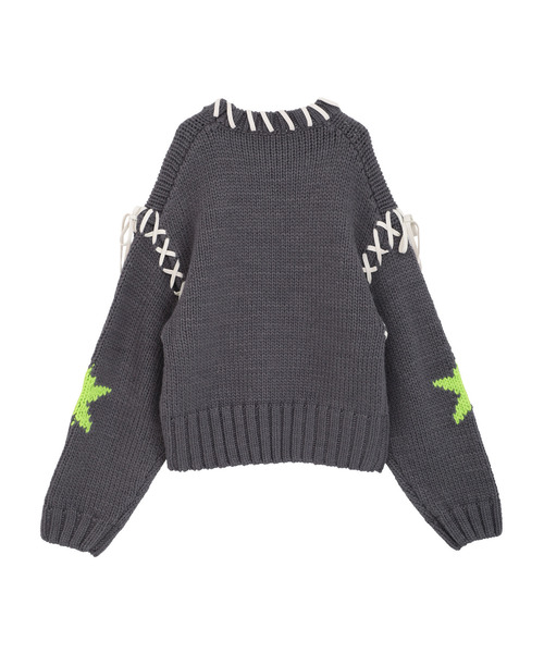 kotohayokozawa（コトハヨコザワ）の「【kotohayokozawa】LACE-UP LOWGAGE KNIT PULLOVER（ニット/セーター・レディース・サックスブルー/チャコールグレー/ホワイト・FREE）」の4枚目の写真