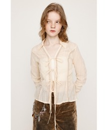 SLY(�X���C)��FRONT RIBBON SHIRRING SH �t�����g���{�� �V���[�����O �V���c �H�� �t��(�V���c/�u���E�X)