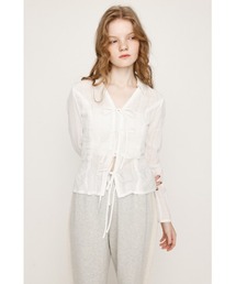 FRONT RIBBON SHIRRING SH フロントリボン シャーリング シャツ 秋服 春服