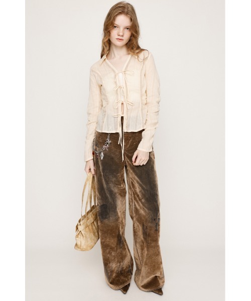 SLY（スライ）の「FRONT RIBBON SHIRRING SH フロントリボン シャーリング シャツ 秋服 春服（シャツ/ブラウス・レディース・ベージュ/ライトブルー/オフホワイト・FREE）」の6枚目の写真