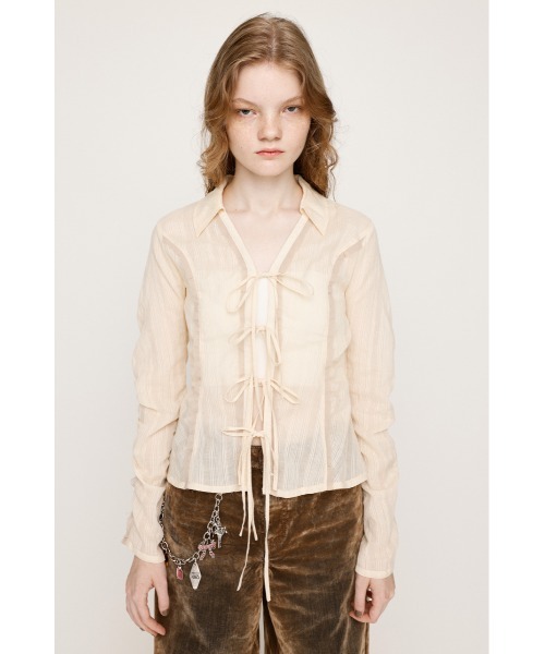 SLY（スライ）の「FRONT RIBBON SHIRRING SH フロントリボン シャーリング シャツ 秋服 春服（シャツ/ブラウス・レディース・ベージュ/ライトブルー/オフホワイト・FREE）」の7枚目の写真