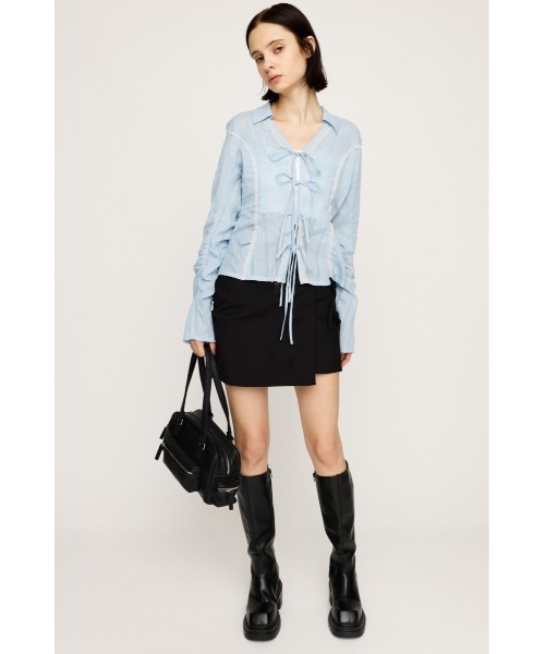 SLY（スライ）の「FRONT RIBBON SHIRRING SH フロントリボン シャーリング シャツ 秋服 春服（シャツ/ブラウス・レディース・ベージュ/ライトブルー/オフホワイト・FREE）」の8枚目の写真