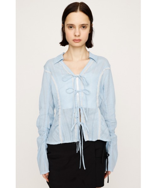 SLY（スライ）の「FRONT RIBBON SHIRRING SH フロントリボン シャーリング シャツ 秋服 春服（シャツ/ブラウス・レディース・ベージュ/ライトブルー/オフホワイト・FREE）」の9枚目の写真