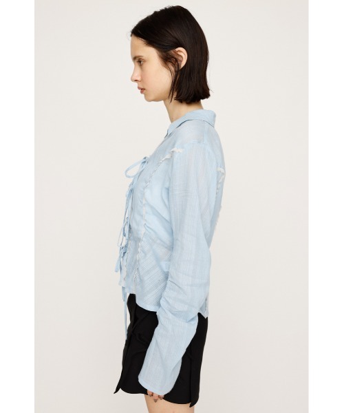 SLY（スライ）の「FRONT RIBBON SHIRRING SH フロントリボン シャーリング シャツ 秋服 春服（シャツ/ブラウス・レディース・ベージュ/ライトブルー/オフホワイト・FREE）」の10枚目の写真