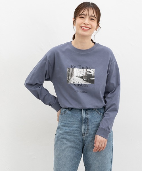 Honeys(ハニーズ)の「フォトプリントTシャツ(Tシャツ/カットソー・レディース・スミクロ/モカ/ホワイト×レッド/ホワイト×ブルー/グレイッシュブルー・L/LL/M/S)」の10枚目の写真